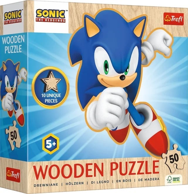 TREFL - Dřevěné obrysové puzzle Sonic: Veselý Sonic 50 dílků