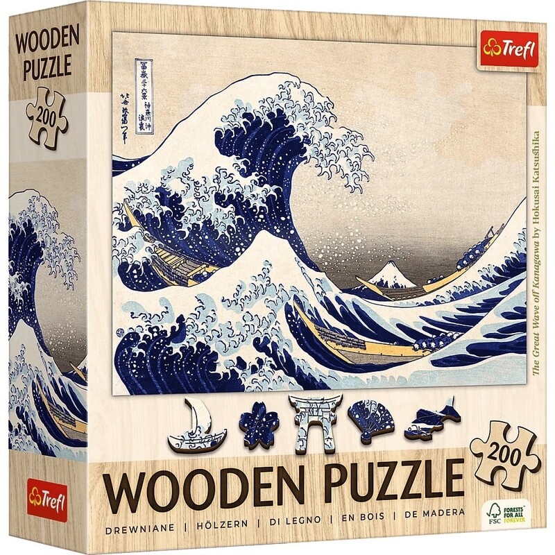 TREFL - Dřevěné puzzle Hokusai Katsushika: Velká vlna u Kanagawy 200 Art Collection