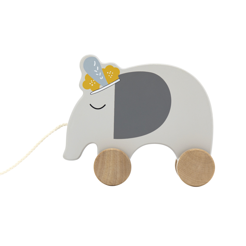 TRYCO - Dřevěný tahací slon na šňůře